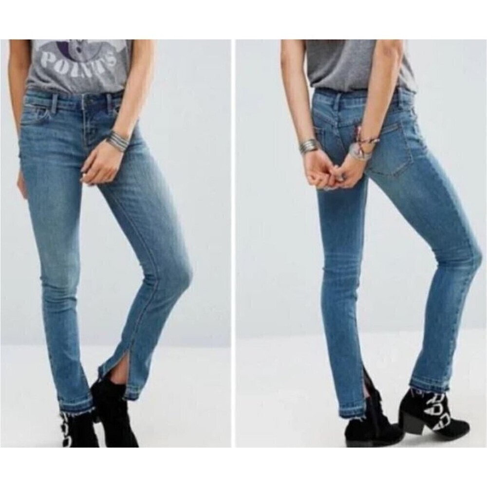 Free People Women Size 30 Slit Hem Cotton Skinny Leg Denin Jeans Boho Festival